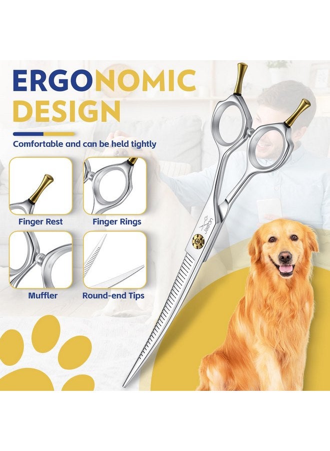 جيسون مقصات العناية بالكلاب من جيسون مقاس 7 بوصات - مقصات تخفيف منحنية لأعلى بمعدل تخفيف 25% - 30%، مقصات يابانية من الفولاذ المقاوم للصدأ 440C للعناية بالكلاب مع برغي قابل للتعديل (32 سنًا، فضي) - Image 5