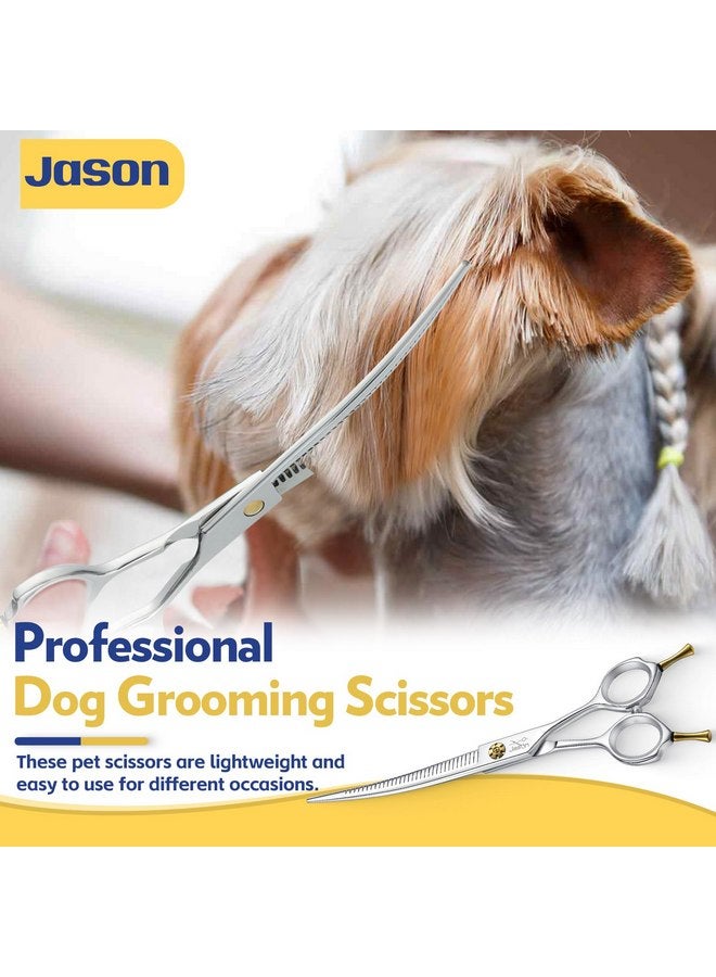 جيسون مقصات العناية بالكلاب من جيسون مقاس 7 بوصات - مقصات تخفيف منحنية لأعلى بمعدل تخفيف 25% - 30%، مقصات يابانية من الفولاذ المقاوم للصدأ 440C للعناية بالكلاب مع برغي قابل للتعديل (32 سنًا، فضي) - Image 2