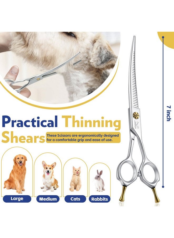 جيسون مقصات العناية بالكلاب من جيسون مقاس 7 بوصات - مقصات تخفيف منحنية لأعلى بمعدل تخفيف 25% - 30%، مقصات يابانية من الفولاذ المقاوم للصدأ 440C للعناية بالكلاب مع برغي قابل للتعديل (32 سنًا، فضي) - Image 3