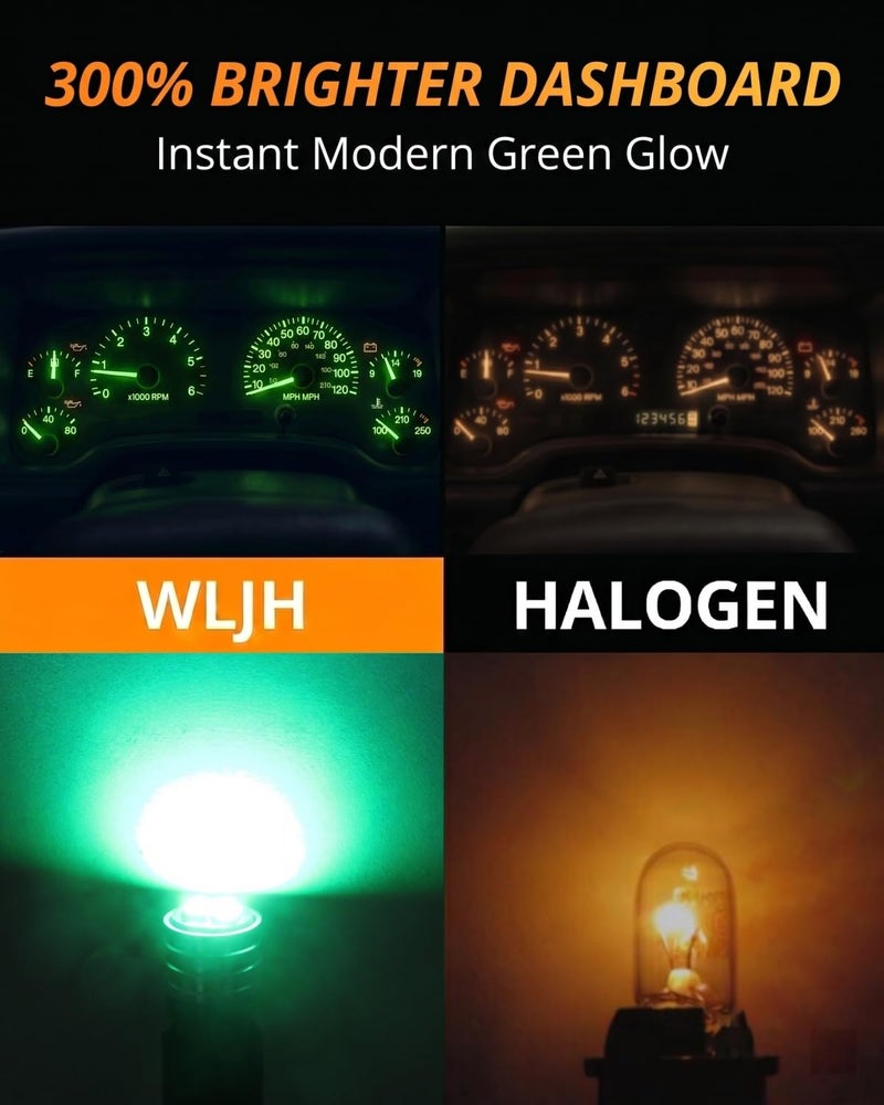 WLJH 194 Led Bulb PC195 PC194 PC168 Car Dashboard Instrument Panel Bulbs 168 2825 T10 Led Twist Socket Locks Dash Lights Gauge Cluster Led Super Bright (Green,Pack of 6) - Image 3