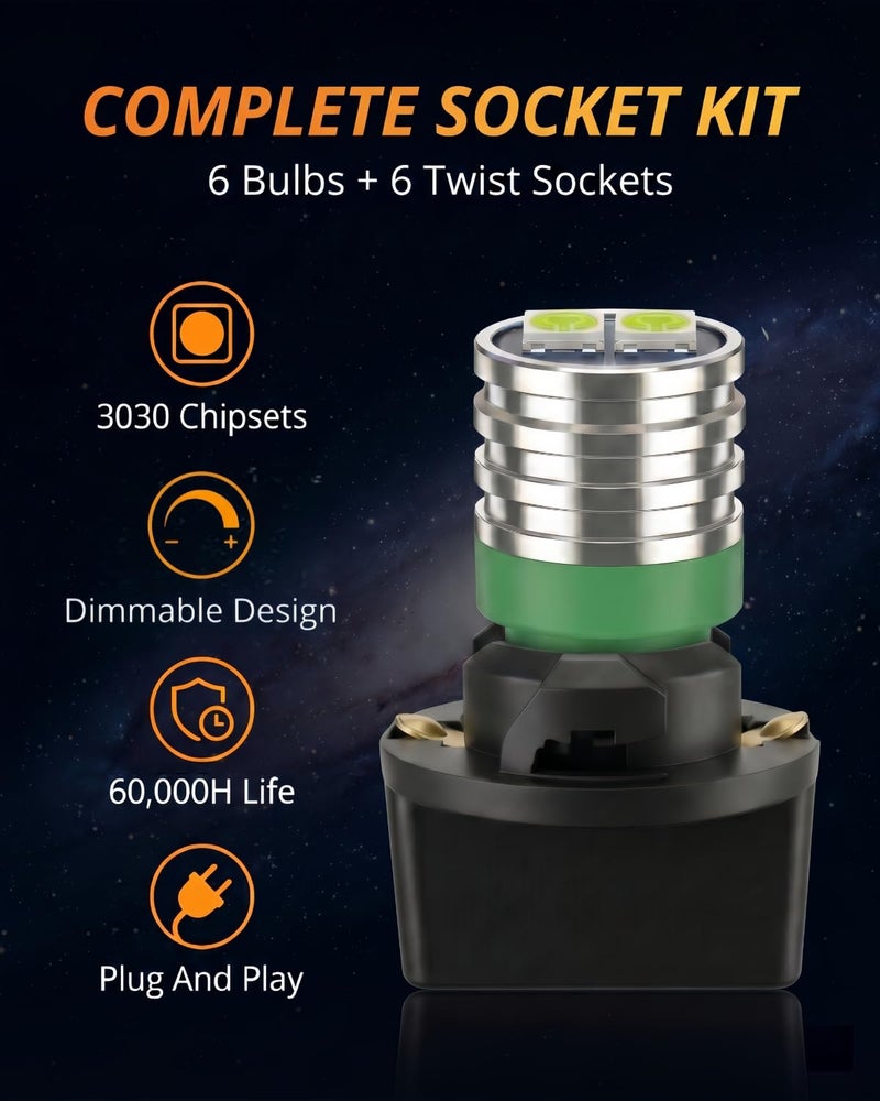 WLJH 194 Led Bulb PC195 PC194 PC168 Car Dashboard Instrument Panel Bulbs 168 2825 T10 Led Twist Socket Locks Dash Lights Gauge Cluster Led Super Bright (Green,Pack of 6) - Image 2