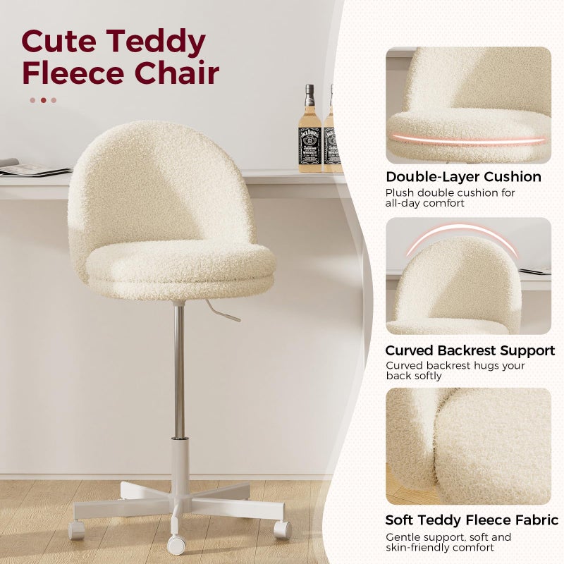 COMHOMA Vanity Chair with Teddy Velvet, Small Tall Armless Chair with Back, Cute Candy Chair for Girls Gift Living Room/Makeup Room/Bedroom/Kitchen (Height Use: Adjustable from Desk to Bar Height) - Image 5