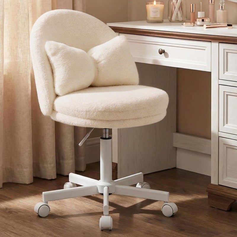COMHOMA Vanity Chair with Teddy Velvet, Small Tall Armless Chair with Back, Cute Candy Chair for Girls Gift Living Room/Makeup Room/Bedroom/Kitchen (Height Use: Adjustable from Desk to Bar Height) - Image 1
