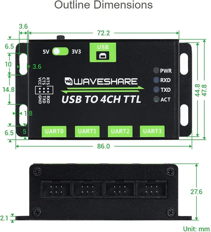 ويف شير 1 Waveshare محول USB صناعي إلى 4 قنوات TTL USB إلى UART مع دوائر حماية متعددة ودعم أنظمة متعددة - Image 4