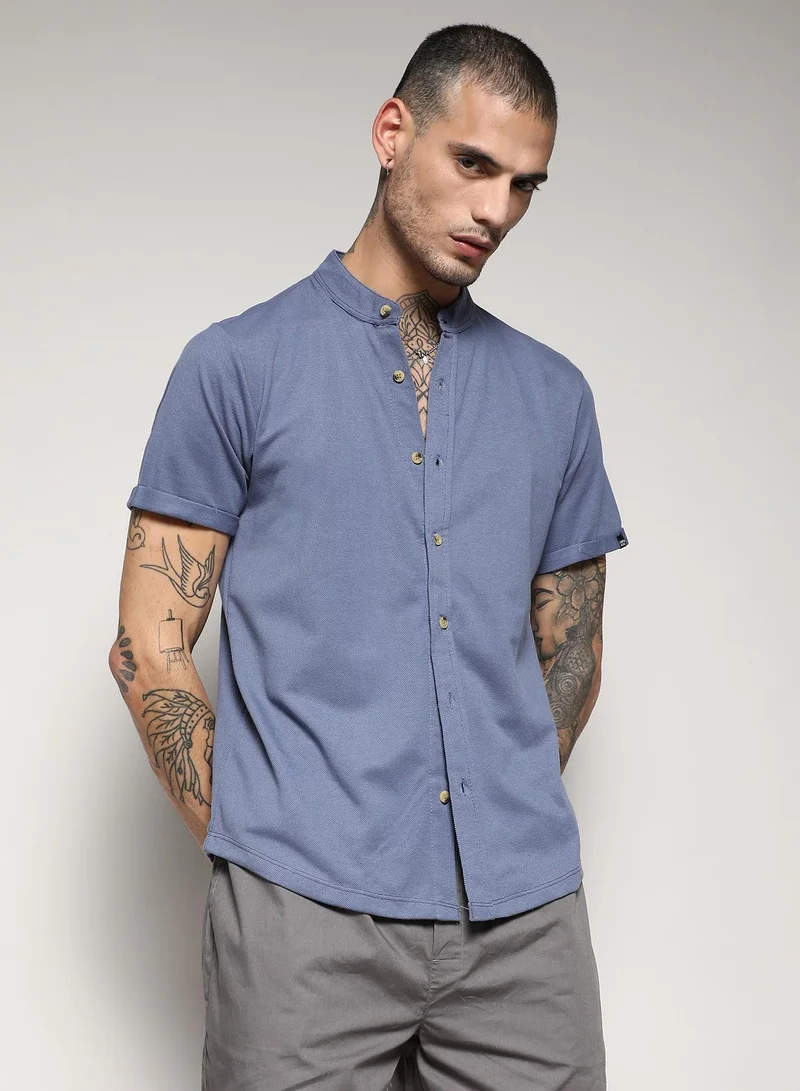 Campus Sutra Men's Prussian Blue Basic Shirt
