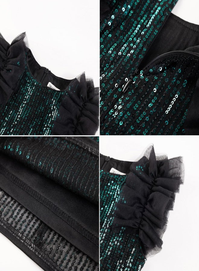 GRACE KARIN Girls Sequin Dress Formal Pageant Sparkle Party Ruffle Prom Maxi Dress Size 5-14Y, Black Green, 12-14 Years - Image 5