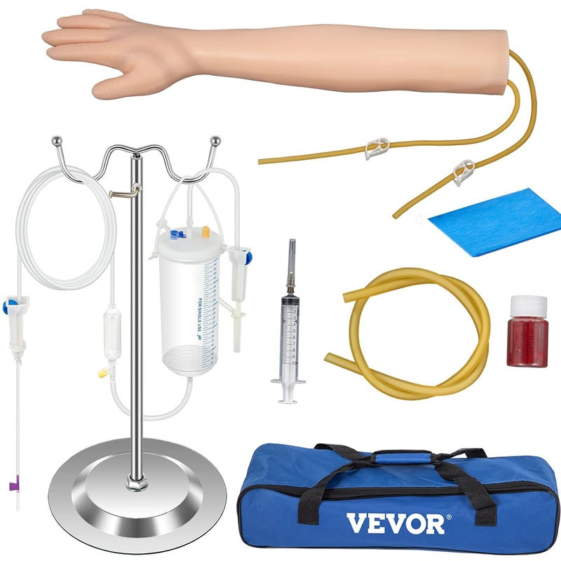 VEVOR Intravenous Practice Arm Kit Made of PVC Latex Material Phlebotomy Arm with Infusion Stand Practice Arm for Phlebotomy with a Storage Handbag IV Practice Arm Kit for Venipuncture Practice - Image 1
