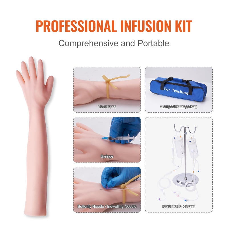 VEVOR Intravenous Practice Arm Kit Made of PVC Latex Material Phlebotomy Arm with Infusion Stand Practice Arm for Phlebotomy with a Storage Handbag IV Practice Arm Kit for Venipuncture Practice - Image 5