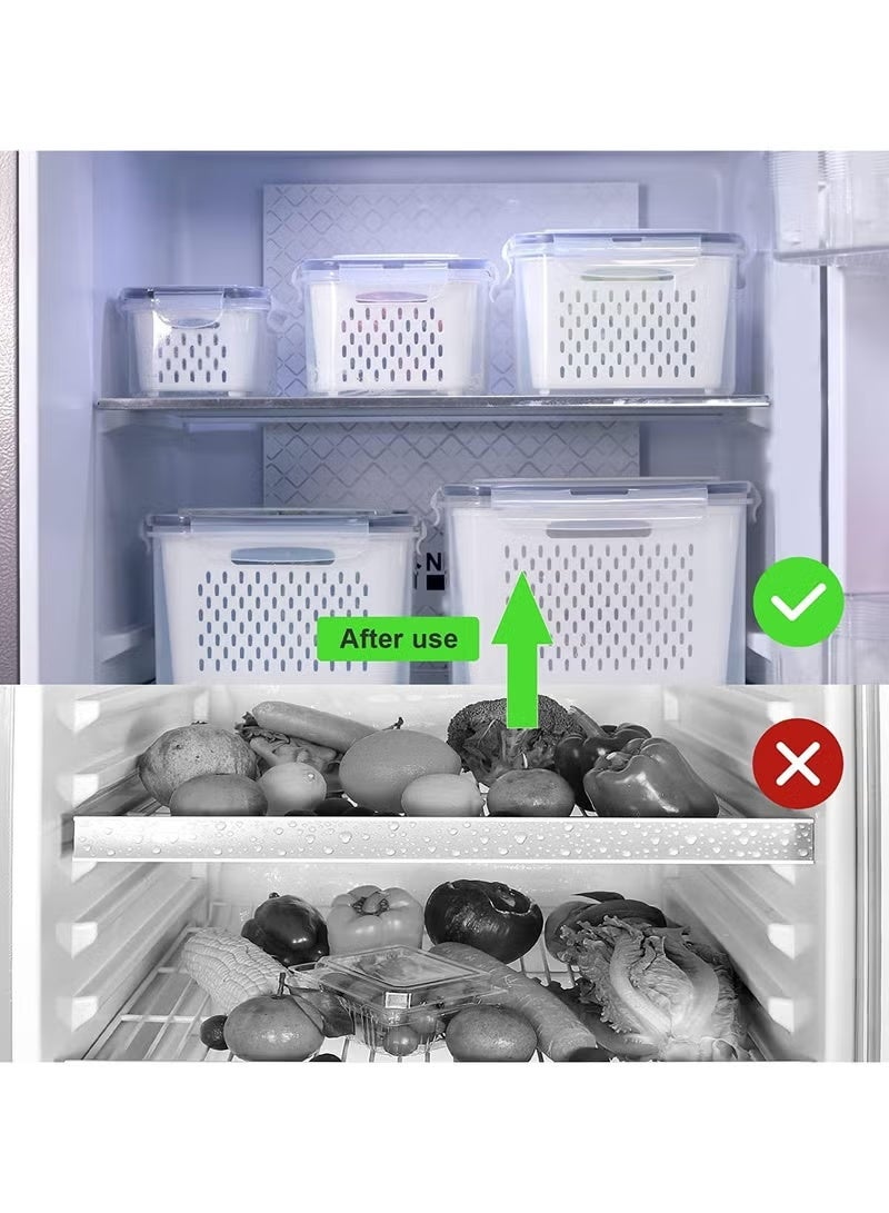 Pack of 6pcs Food Storage Containers with Strainers – Multipurpose Produce Keepers for Fridge & Kitchen – White, BPA-Free - Image 2