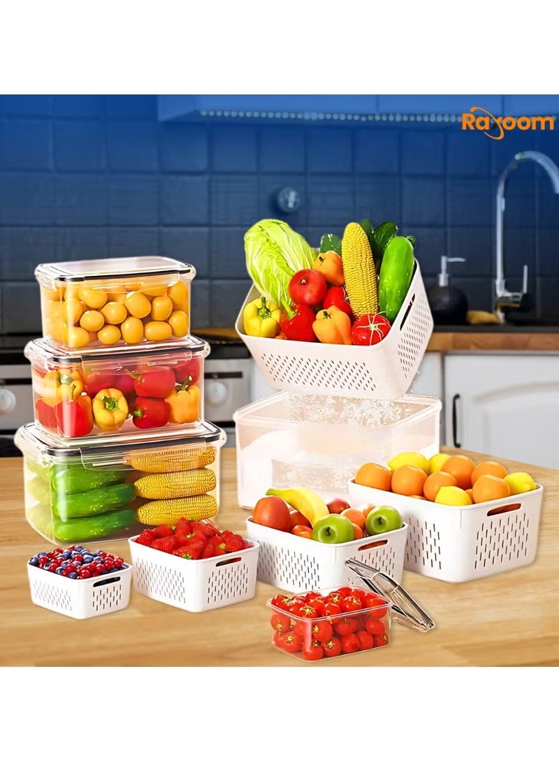 Pack of 6pcs Food Storage Containers with Strainers – Multipurpose Produce Keepers for Fridge & Kitchen – White, BPA-Free - Image 4