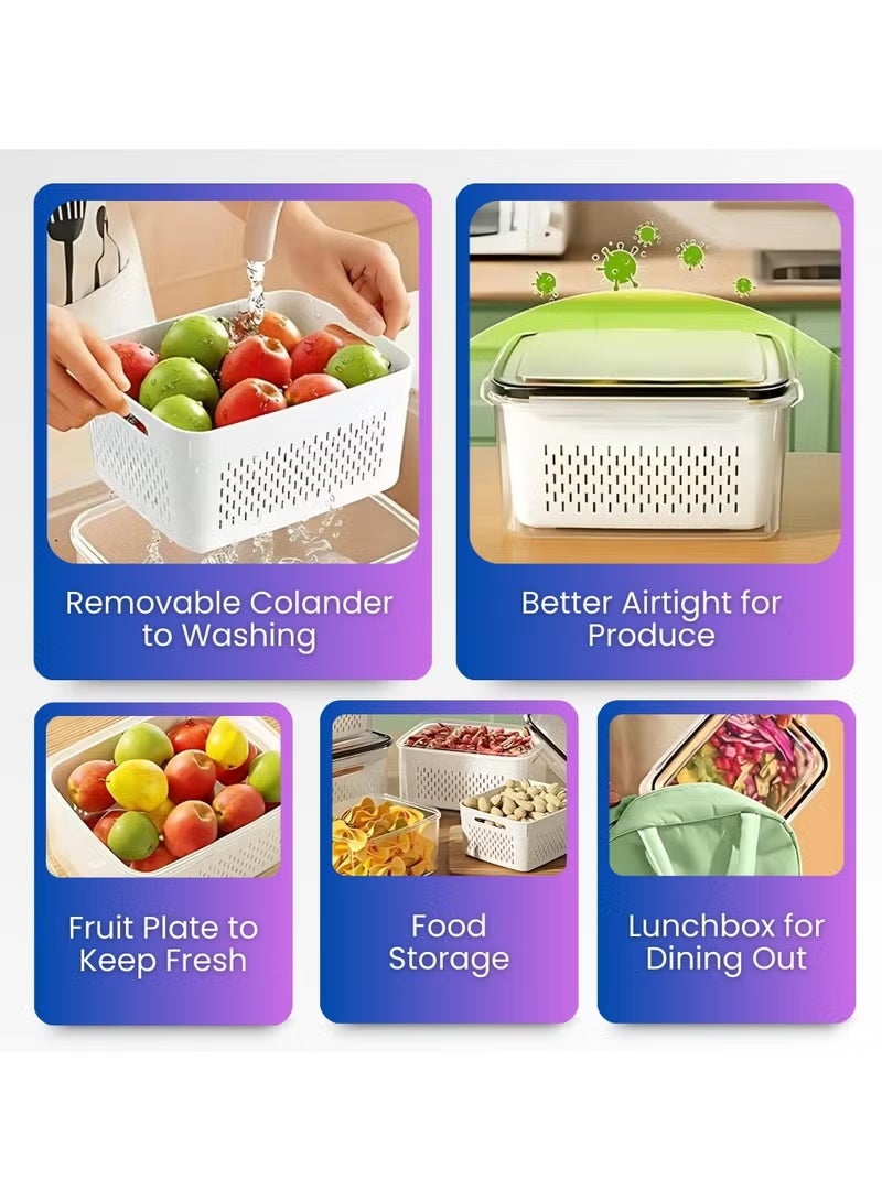 Pack of 6pcs Food Storage Containers with Strainers – Multipurpose Produce Keepers for Fridge & Kitchen – White, BPA-Free - Image 3