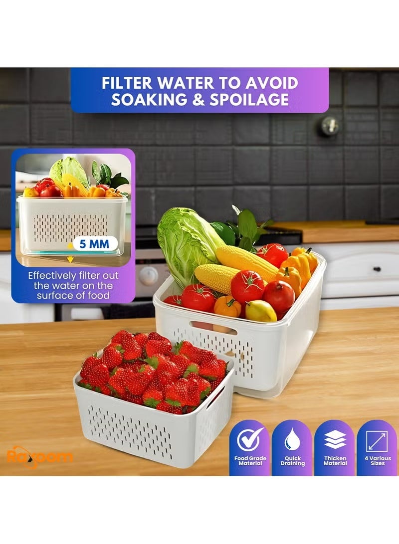 Pack of 6pcs Food Storage Containers with Strainers – Multipurpose Produce Keepers for Fridge & Kitchen – White, BPA-Free - Image 5