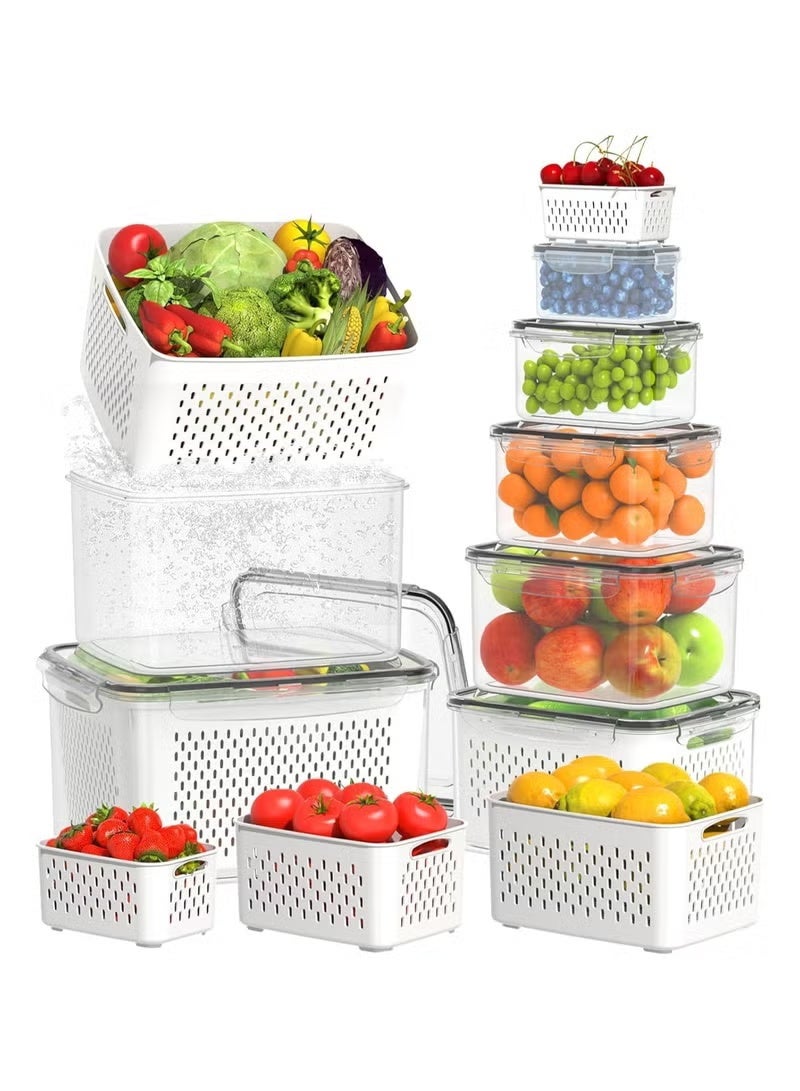 Pack of 6pcs Food Storage Containers with Strainers – Multipurpose Produce Keepers for Fridge & Kitchen – White, BPA-Free - Image 1
