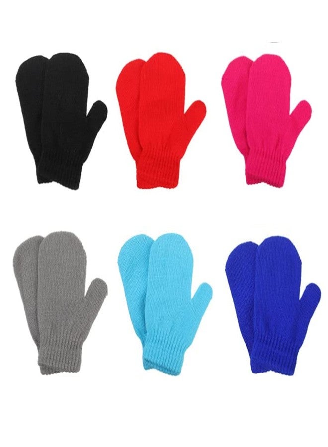 ENLAYER 6 Pairs Toddler Magic Stretch Mittens, Kids Winter Warm Knit Gloves for Little Girls Boys - Image 1