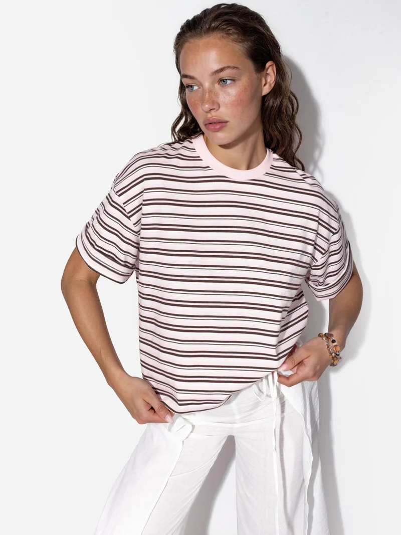 بوسيم BUSEM Oversized Striped Cotton Crew Neck T-shirt