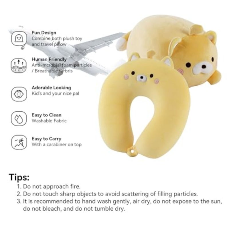 Travel Pillow Kid, 2-in-1 Travel Pillow for,Neck, Soft and Adorable Bear Animals Plushie That Converts into a U-Shaped Neck Pillow for Ultimate Comfort During Airplane, Car - Image 3