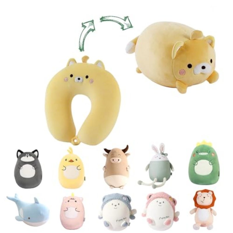 Travel Pillow Kid, 2-in-1 Travel Pillow for,Neck, Soft and Adorable Bear Animals Plushie That Converts into a U-Shaped Neck Pillow for Ultimate Comfort During Airplane, Car - Image 1