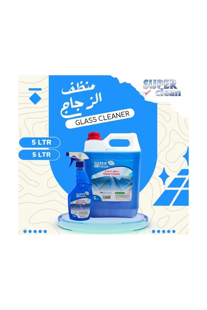 سوبر كلين سوبركلين منظف الزجاج 5 لتر + 650 مل مجاناً – زجاجة رذاذ قابلة لإعادة التعبئة – لمعان خالٍ من الخطوط - Image 3