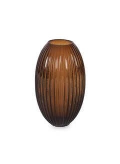 PURE HOME + LIVING Pure Home Living Brown Ribbed Round Glass Vase Large  - Image 3