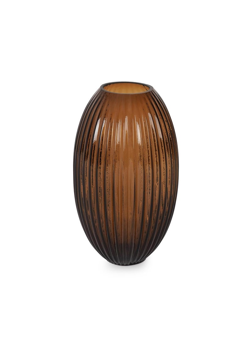 PURE HOME + LIVING Pure Home Living Brown Ribbed Round Glass Vase Large  - Image 3