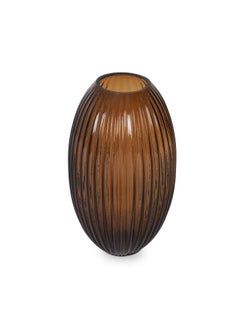 PURE HOME + LIVING Pure Home Living Brown Ribbed Round Glass Vase Large  - Image 4