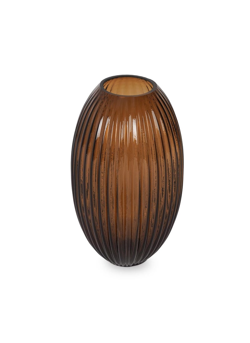 PURE HOME + LIVING Pure Home Living Brown Ribbed Round Glass Vase Large  - Image 4