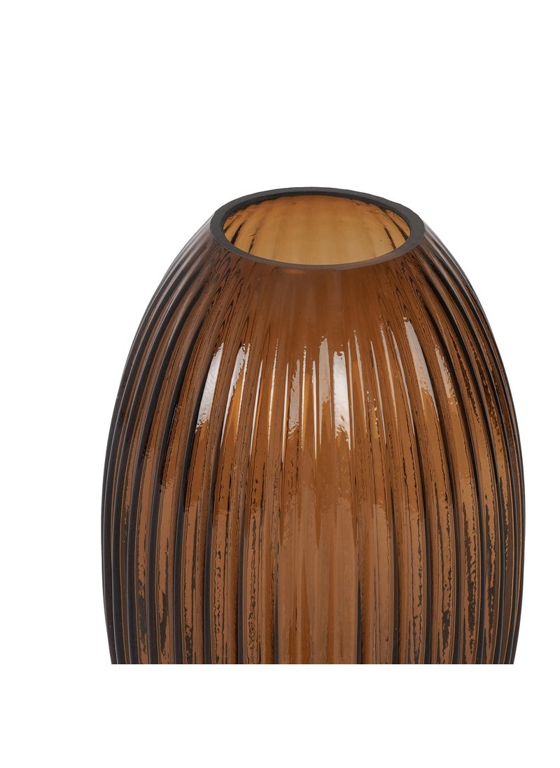 PURE HOME + LIVING Pure Home Living Brown Ribbed Round Glass Vase Large  - Image 5
