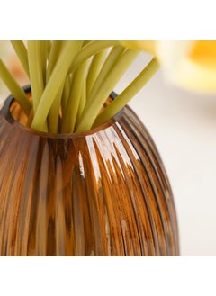 PURE HOME + LIVING Pure Home Living Brown Ribbed Round Glass Vase Large  - Image 2