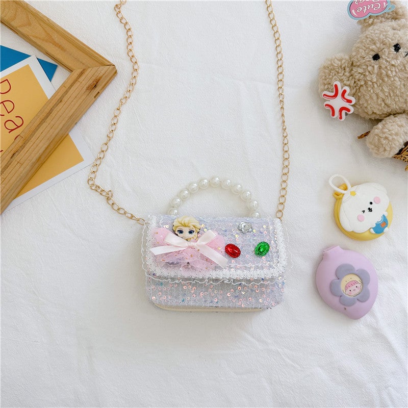 Kids Pearl Handle Cartoon Chain Bag Style 2 White 