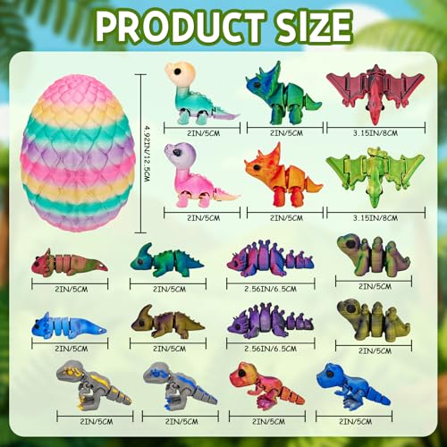 CHolic 18 pcs 3D Printed Dinosaur Animals Set with Egg Animals 3D Printed Toys Cute Articulated Flexible Figurines Fidget Toys for Party Favors Birthday Gifts Desk Pets Christmas Decor - Image 5
