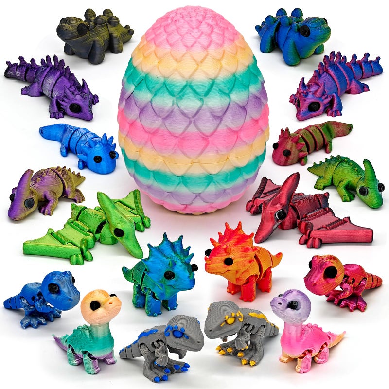 CHolic 18 pcs 3D Printed Dinosaur Animals Set with Egg Animals 3D Printed Toys Cute Articulated Flexible Figurines Fidget Toys for Party Favors Birthday Gifts Desk Pets Christmas Decor - Image 3