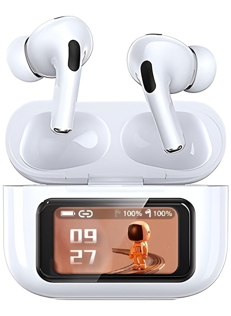 Generic - Multifunctional AirPods have a touch screen control and display.  Compatible with all mobile phones and dual wireless systems. It has a noise reduction feature with an application to control it. White color - Image 1