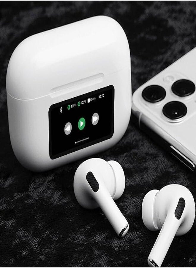 Generic - Multifunctional AirPods have a touch screen control and display.  Compatible with all mobile phones and dual wireless systems. It has a noise reduction feature with an application to control it. White color - Image 1