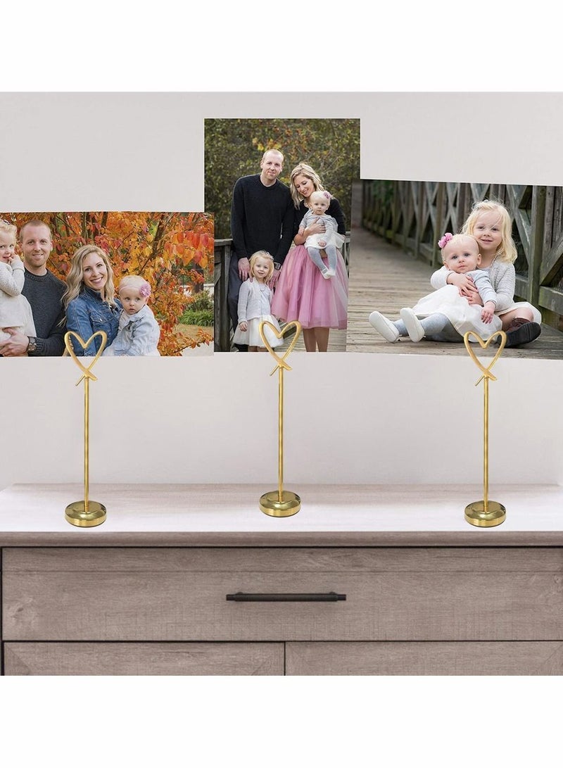 5 Pcs Mini Place Card Holders, Heart Shape Clip Cards Holder, Cute Table Holder Picture Stands, Wire Photo Menu Memo Clips, Idea for Wedding, Anniversary Party (Gold)  - Image 3