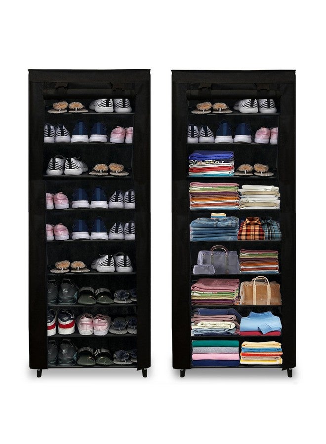 ROBMOB 9 Tier Metal Shoe Rack Collapsible Shoe Organiser with Adjustable Shelves Space Saving Lightweight Racks Foldable Sneaker Footwear Best for Men, Women, Boots, Slippers (Black Cover) - Image 2