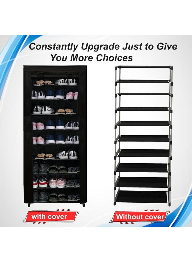ROBMOB 9 Tier Metal Shoe Rack Collapsible Shoe Organiser with Adjustable Shelves Space Saving Lightweight Racks Foldable Sneaker Footwear Best for Men, Women, Boots, Slippers (Black Cover) - Image 3