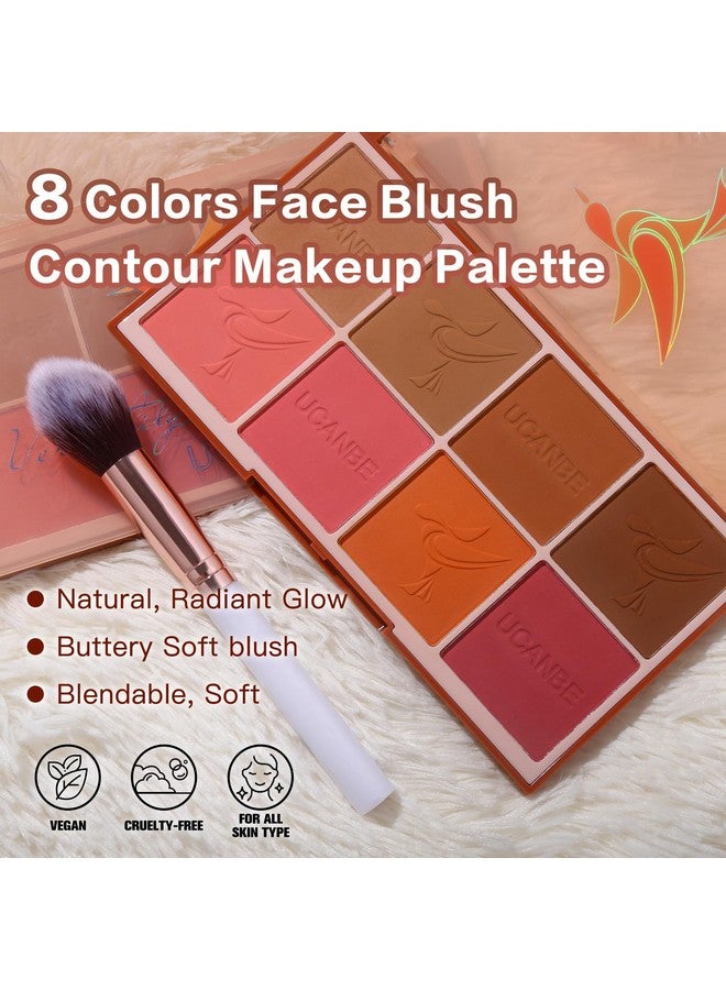 MARBUROLY 8 Colors Face Matte Blush Palette Shading Blusher with Brush - Buildable Facial Cheek Blusher Contour Bronzing Pressed Powder Makeup Pallet Women Gift Set (01 Matte) - Image 2