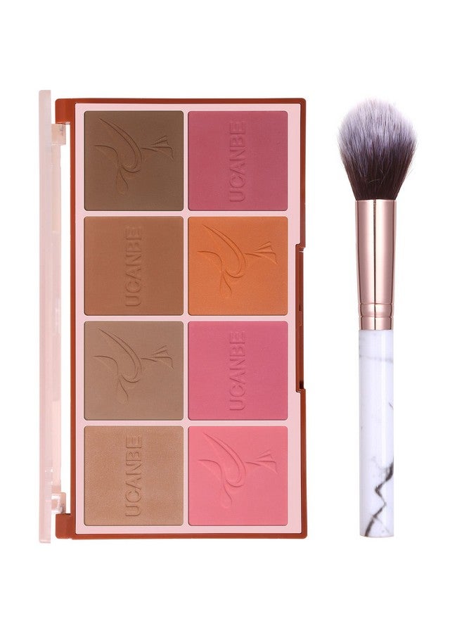 MARBUROLY 8 Colors Face Matte Blush Palette Shading Blusher with Brush - Buildable Facial Cheek Blusher Contour Bronzing Pressed Powder Makeup Pallet Women Gift Set (01 Matte) - Image 1