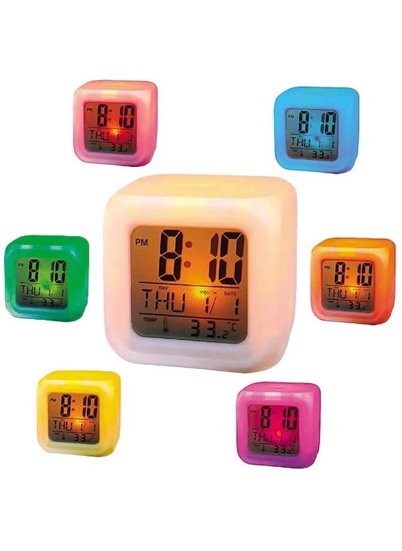 Generic - Digital Alarm Clock with 7 Colour Changing Display Temperature Reading White 75 cm Cube - Image 1