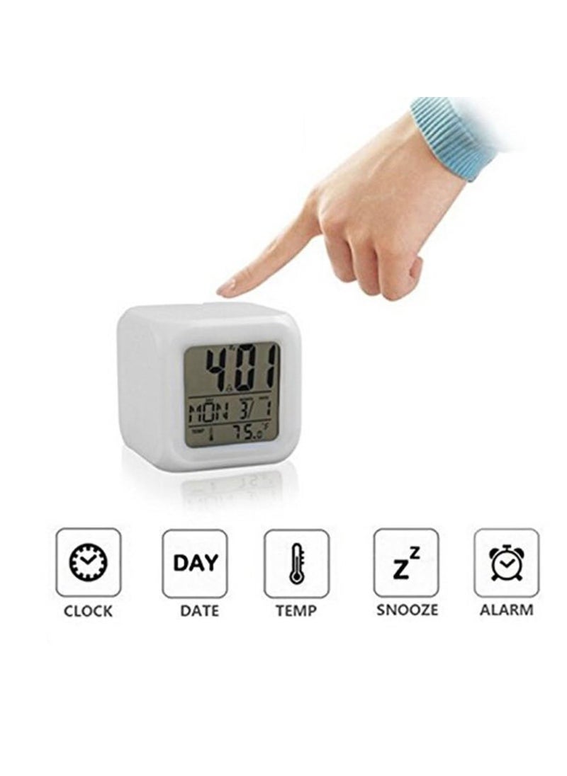 Generic - Digital Alarm Clock with 7 Colour Changing Display Temperature Reading White 75 cm Cube - Image 1
