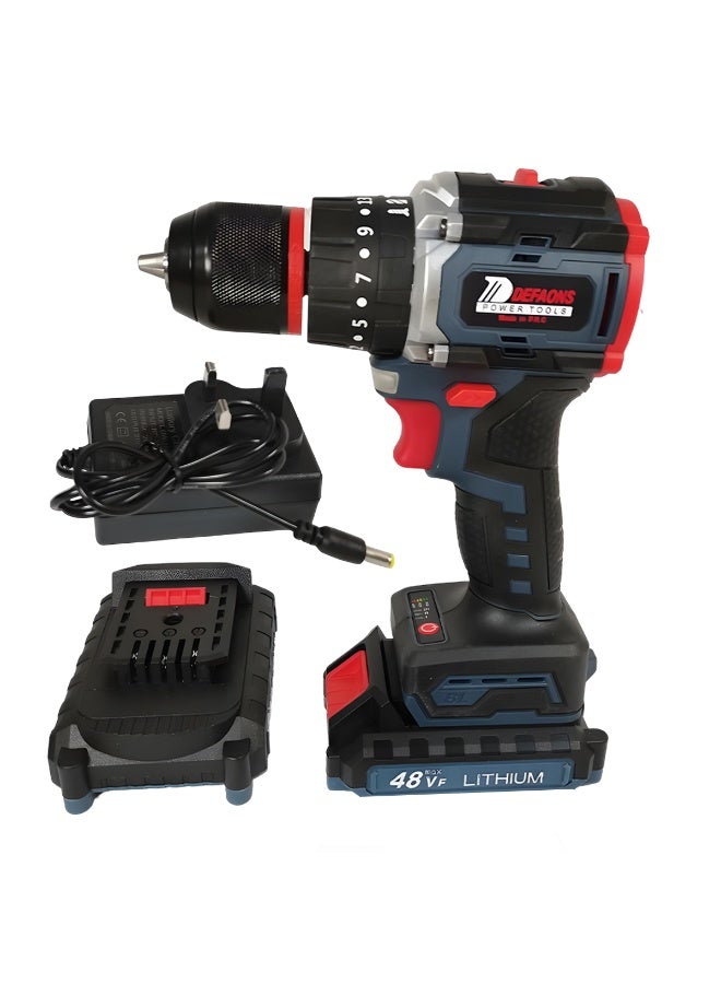 DEFAONS 48VF Cordless Drill Driver, Brushless Electric Power Drill with 23+3 Torque Settings, All-Copper Motor, 2-Speed, LED Light, Rechargeable Lithium Battery, Impact Drilling & Screwdriver for Wood, Metal, Concrete - Image 1