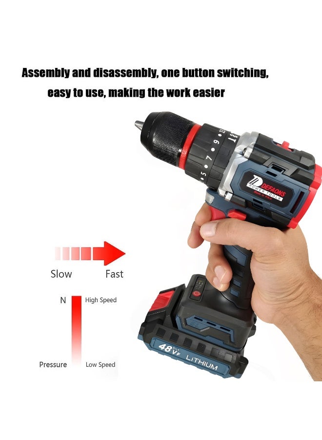 DEFAONS 48VF Cordless Drill Driver, Brushless Electric Power Drill with 23+3 Torque Settings, All-Copper Motor, 2-Speed, LED Light, Rechargeable Lithium Battery, Impact Drilling & Screwdriver for Wood, Metal, Concrete - Image 5