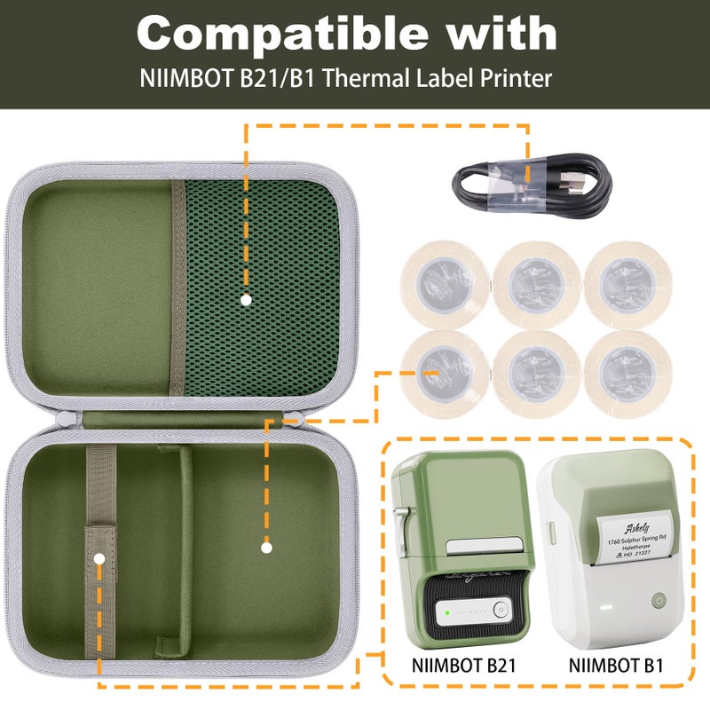 Baval Label Printer Case Compatible with NIIMBOT B21/B21 Pro/B1 Label Maker Thermal Label Printer and 2 inch Label Paper(Green Case) - Image 3
