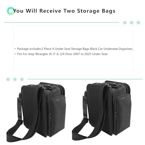 YOCTM 2-PACK Under Seat Storage Bag Organizers Compatible With Jeep Wrangler JK JL 2018 2019 2020 2021 2022 2023 2024 2025 Interior Accessories Extra Storage Black Oxford - Image 2