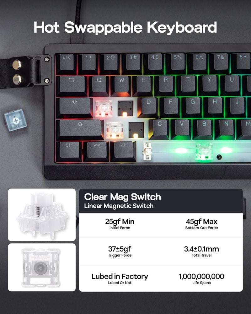 EPOMAKER HE68 Lite Hall Effect Gaming Keyboard, 8k Polling & 128K Scan Rate, 0.005mm Adjustable Trigger, 0.125ms Latency, 5-Layer Sound-Dampened, Snap Key, SOCD, A-RGB, Wired, Mac Software(Black) - Image 5