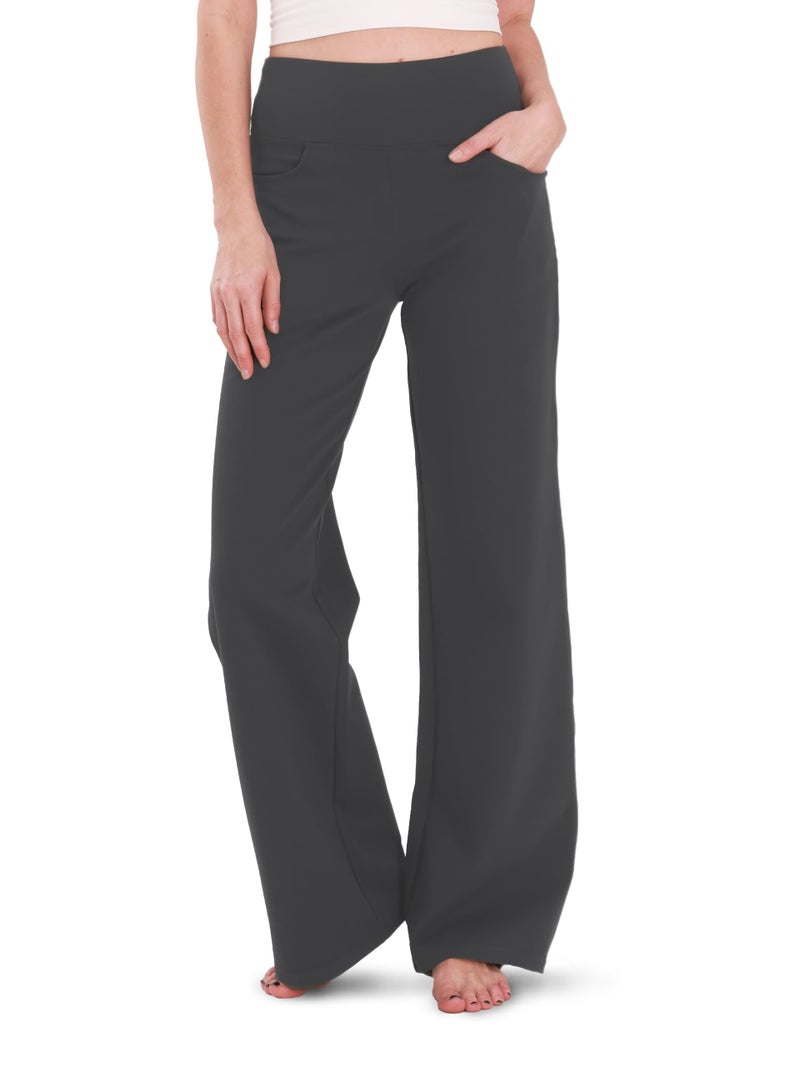 Houmous Wide Leg Pants Women Cotton Yoga Pants High Waist Loose Lounge Stretch Trousers with Pockets, 28 Inseam, Heather Gray, L - Image 1