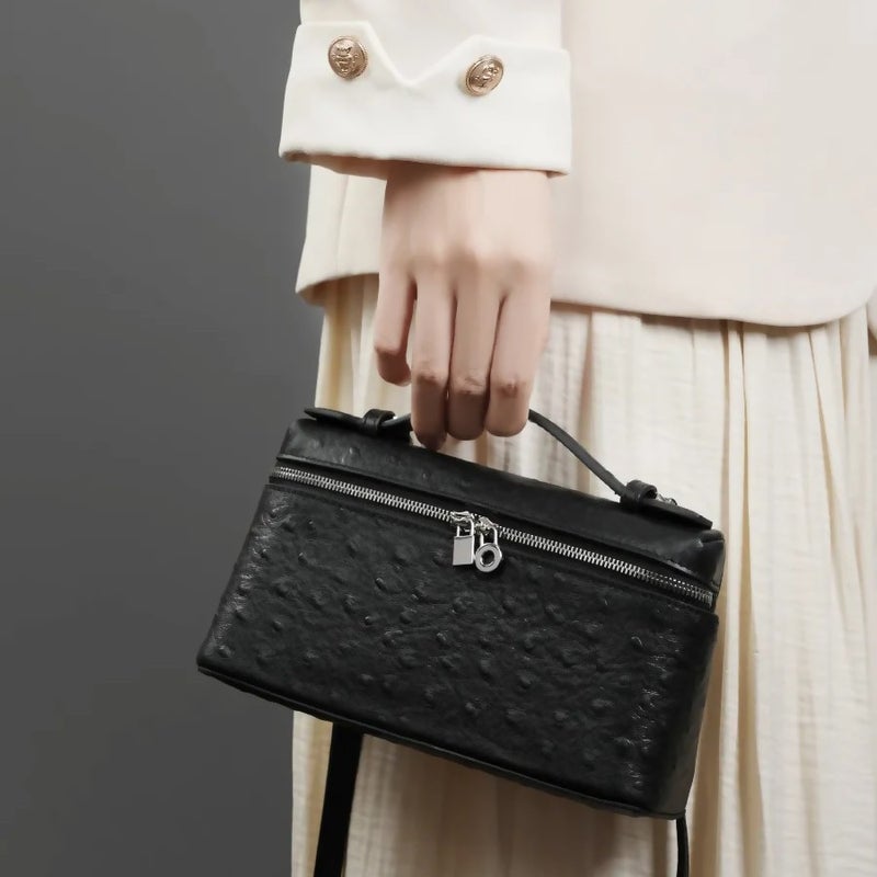 Lp19 Lunch Box Bag Gigi Same Genuine Leather Women'S Bag Autumn Ostrich Pattern Portable Cosmetic Bag Shoulder Crossbody Mobile Phone Bag - Image 2