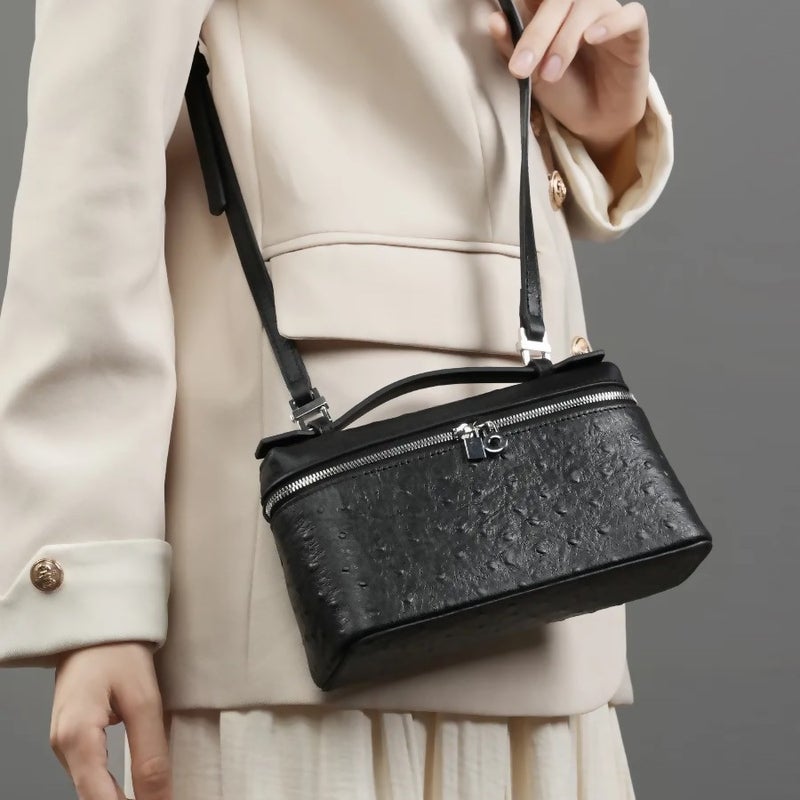 Lp19 Lunch Box Bag Gigi Same Genuine Leather Women'S Bag Autumn Ostrich Pattern Portable Cosmetic Bag Shoulder Crossbody Mobile Phone Bag - Image 4
