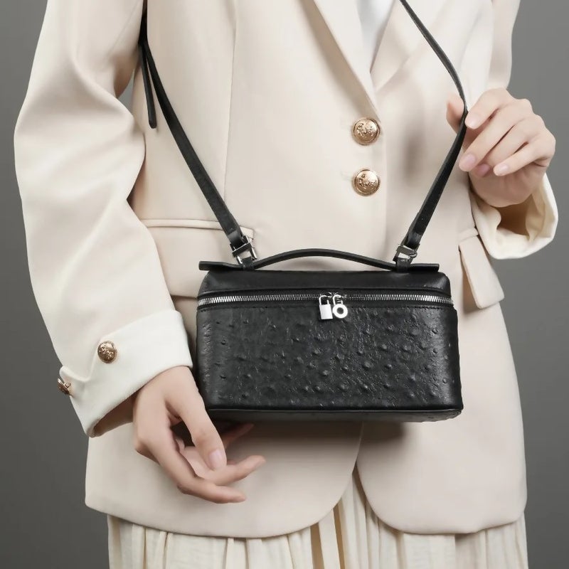 Lp19 Lunch Box Bag Gigi Same Genuine Leather Women'S Bag Autumn Ostrich Pattern Portable Cosmetic Bag Shoulder Crossbody Mobile Phone Bag - Image 3