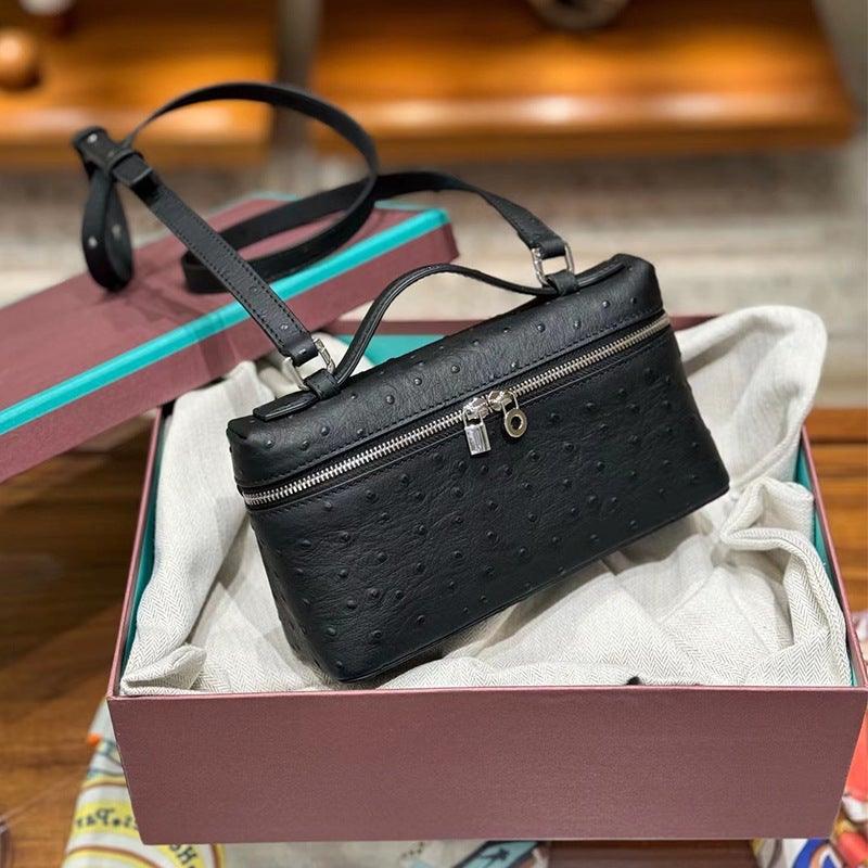 Lp19 Lunch Box Bag Gigi Same Genuine Leather Women'S Bag Autumn Ostrich Pattern Portable Cosmetic Bag Shoulder Crossbody Mobile Phone Bag - Image 1